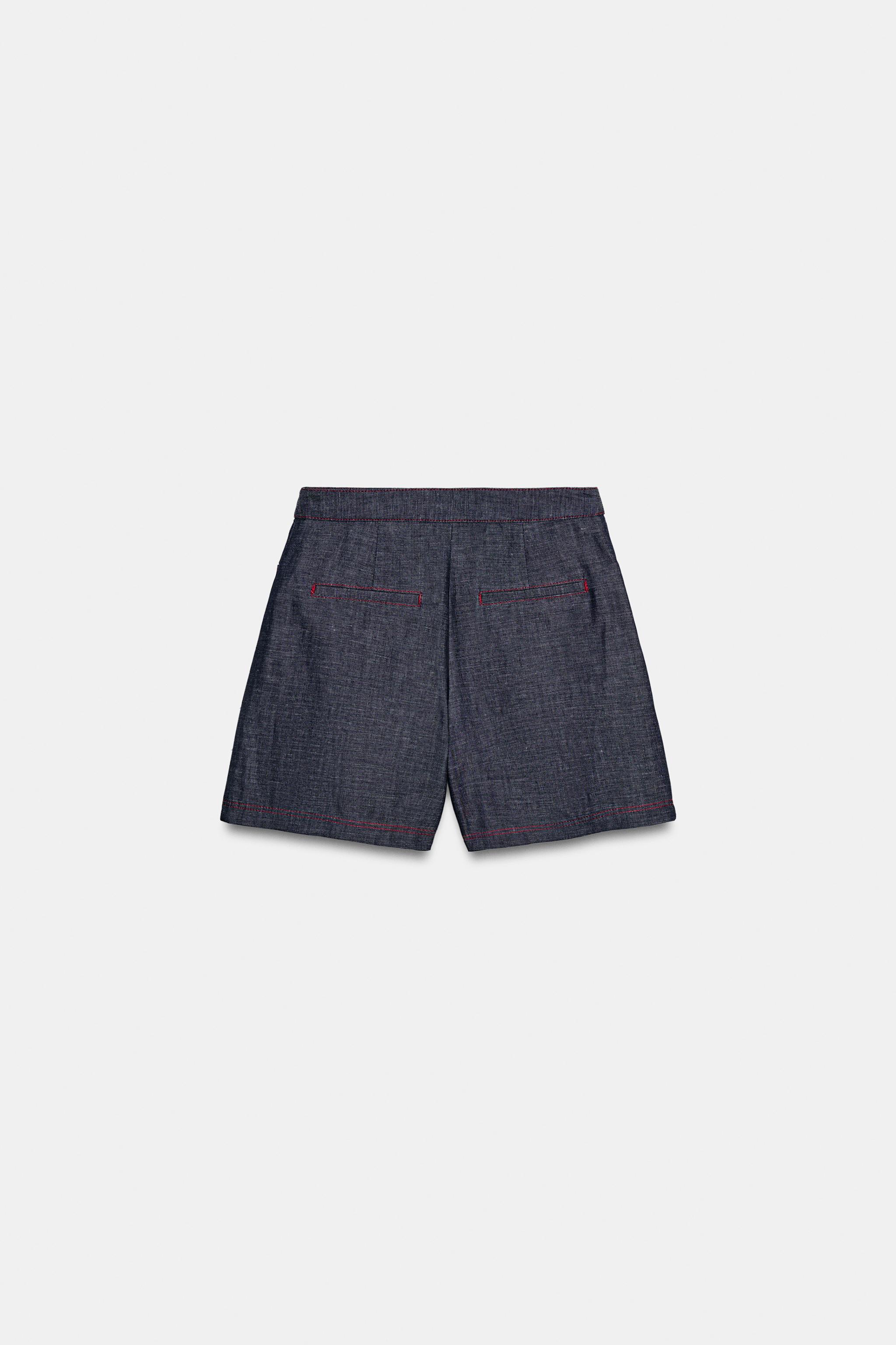 CONTRAST TOPSTITCHING LINEN SHORTS
